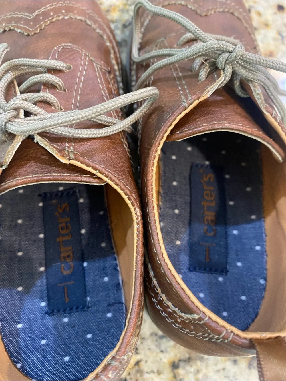 Carter's Brown Leather-Look Kids Wingtip Dress Shoes